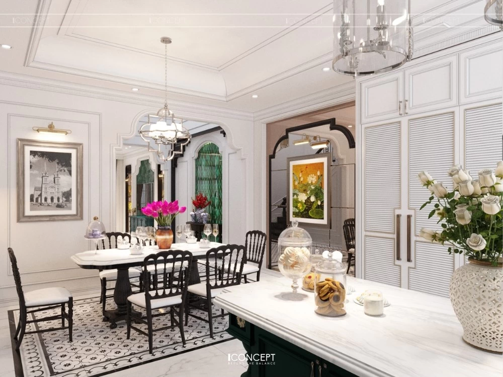 Mẫu phòng ăn cho nhà phố phong cách Indochine rộng 520m2