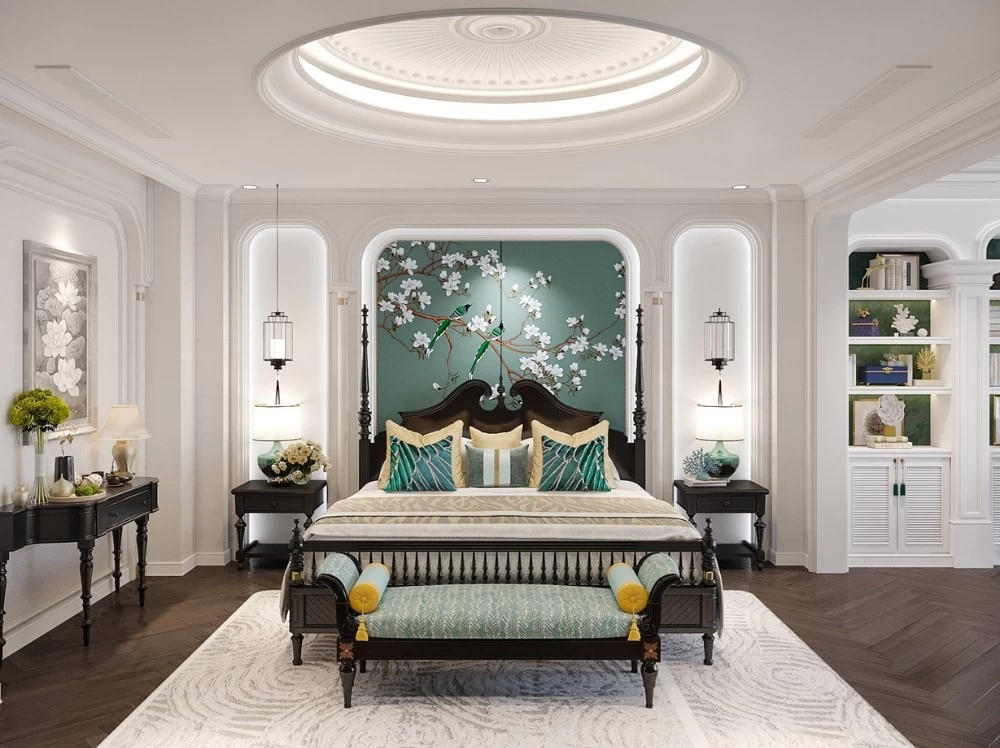 Mẫu phòng ngủ master của nhà phố phong cách Indochine