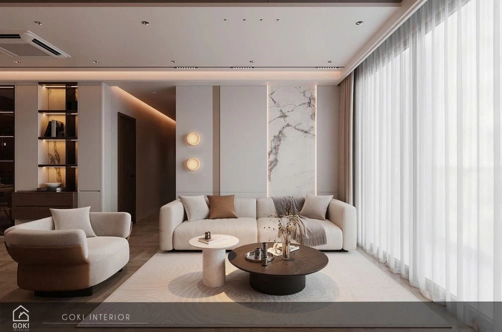 Mẫu thiết kế nội thất phòng khách hiện đại cho căn hộ chung cư Việt Hưng