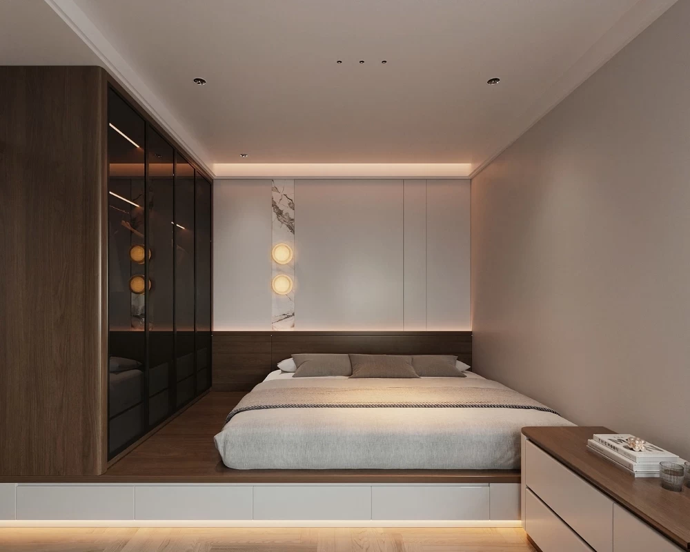 Mẫu thiết kế nội thất phòng ngủ hiện đại cho căn hộ chung cư Việt Hưng