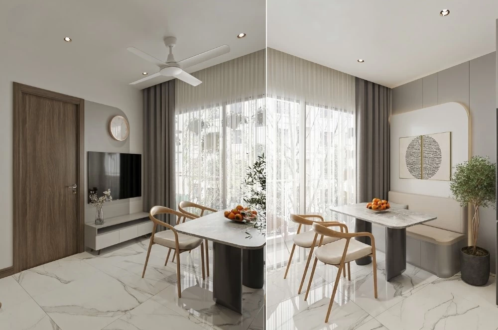 Mẫu thiết kế phòng khách hiện đại cho căn hộ chung cư Vinhomes Grand Park rộng 54m2