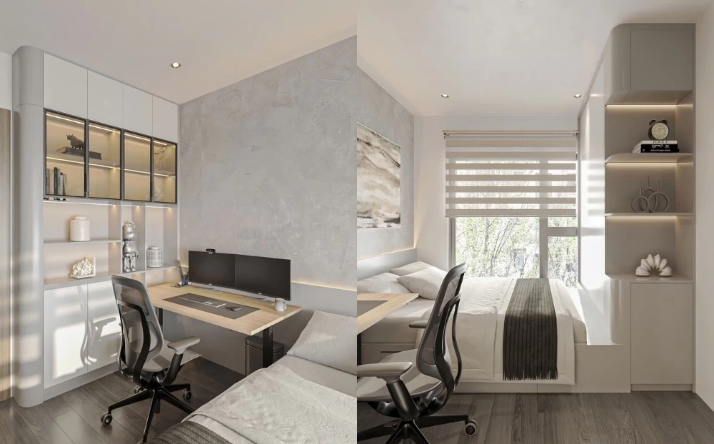 Mẫu thiết kế phòng ngủ hiện đại cho căn hộ chung cư Vinhomes Grand Park rộng 54m2