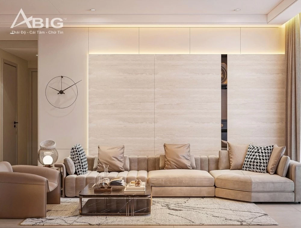 Mẫu thiết kế phòng khách sang chảnh cho căn hộ chung cư Ascent Lakeside rộng 98m2