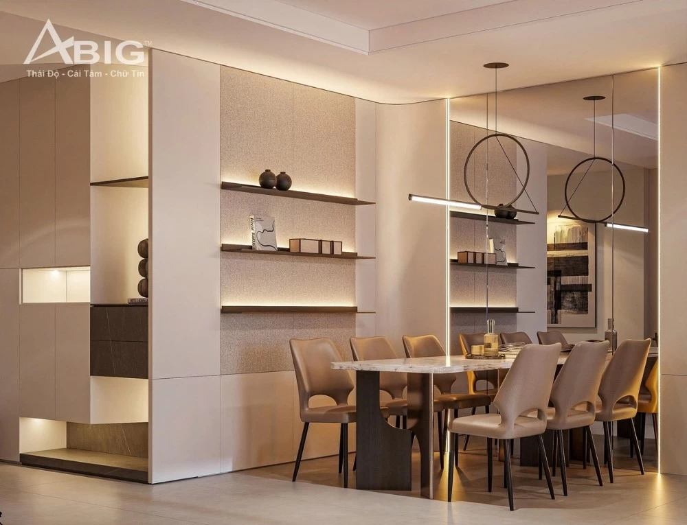 Mẫu thiết kế phòng ăn sang trọng cho căn hộ chung cư Ascent Lakeside rộng 98m2