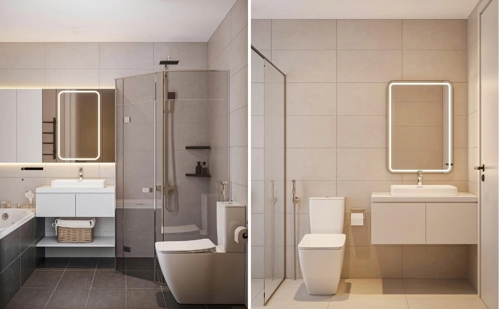 Mẫu thiết kế nhà vệ sinh hiện đại cho căn hộ chung cư Ascent Lakeside rộng 98m2