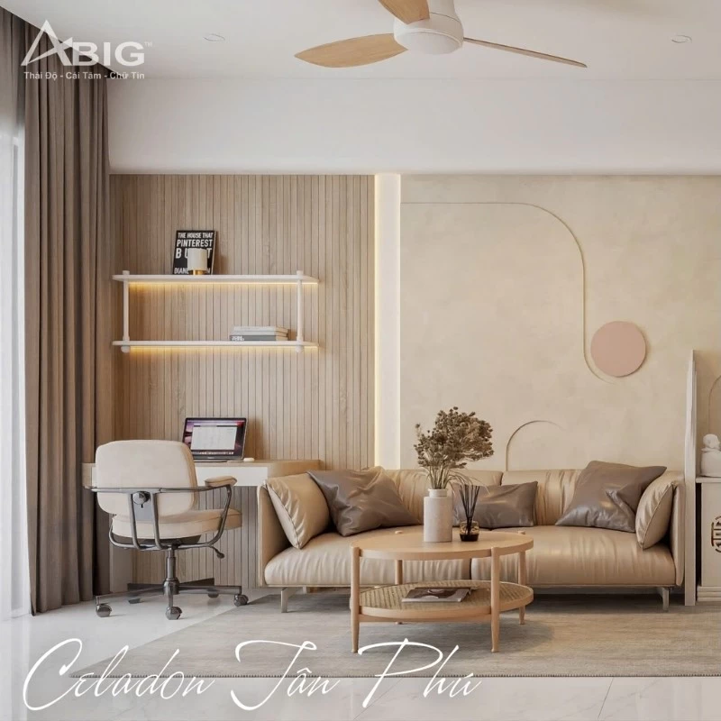 Mẫu thiết kế phòng khách hiện đại cho căn hộ chung cư Celadon City rộng 119m2