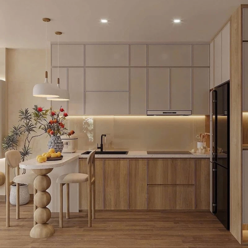 Mẫu thiết kế phòng bếp chung cư phong cách Scandinavian rộng 64m2