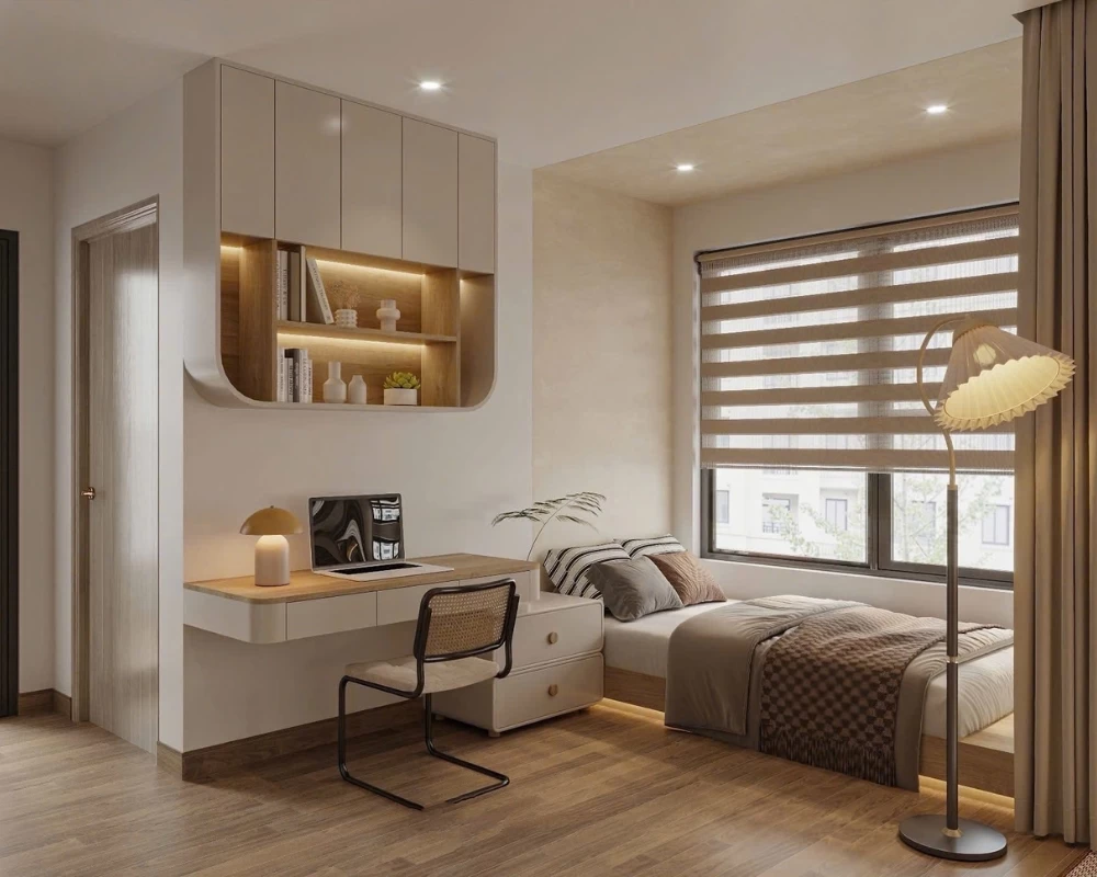 Mẫu thiết kế phòng ngủ chung cư phong cách Scandinavian rộng 64m2