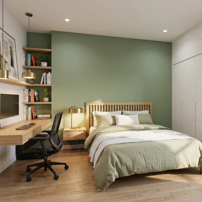 Mẫu thiết kế phòng ngủ 2 cho chung cư phong cách Scandinavian rộng 82m2