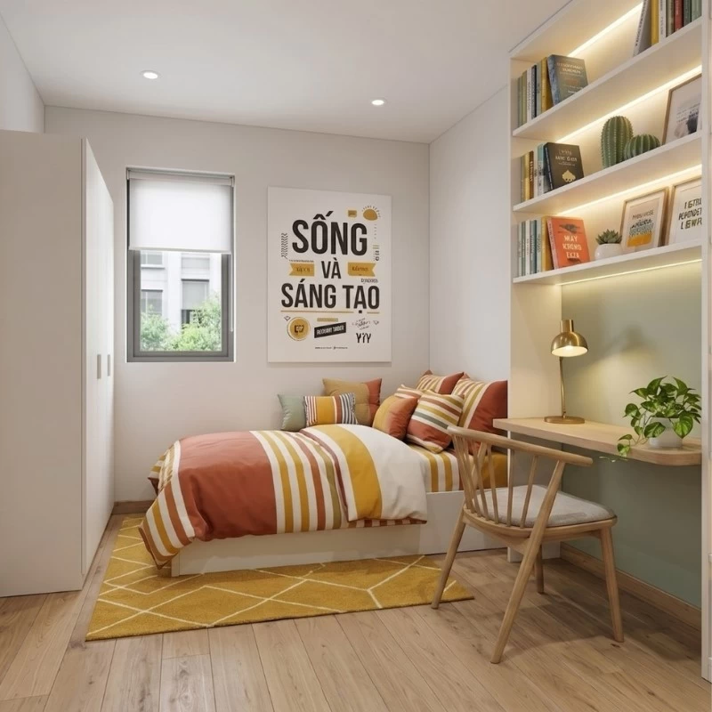 Mẫu thiết kế phòng ngủ 3 cho chung cư phong cách Scandinavian rộng 82m2