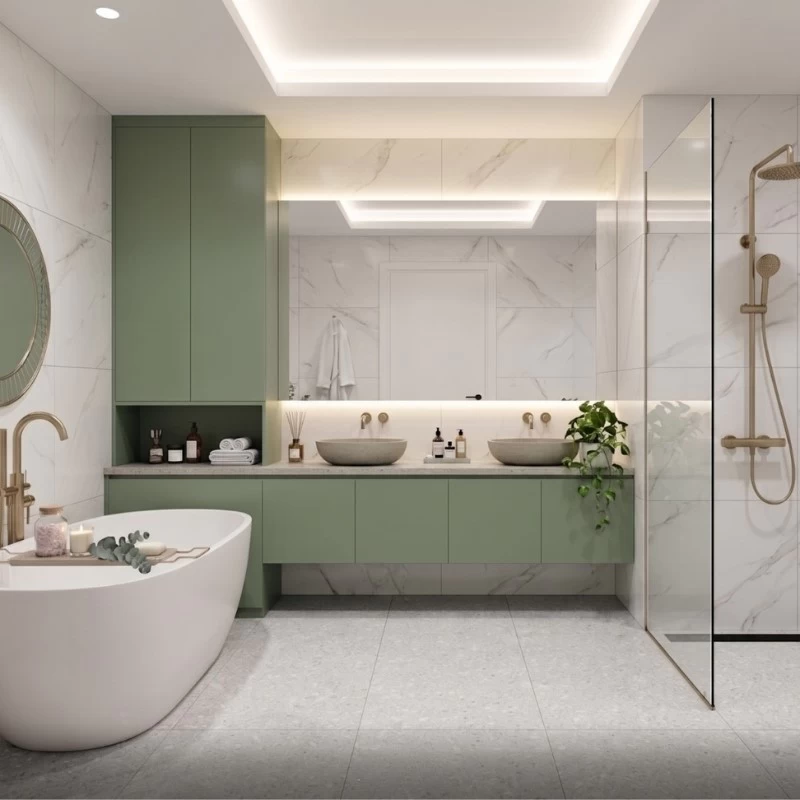 Mẫu thiết kế phòng tắm cho chung cư phong cách Scandinavian rộng 82m2