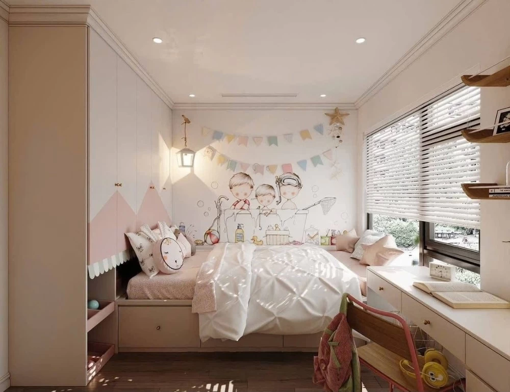 Mẫu thiết kế phòng ngủ trẻ em cho căn hộ chung cư tân cổ điển rộng 88m2