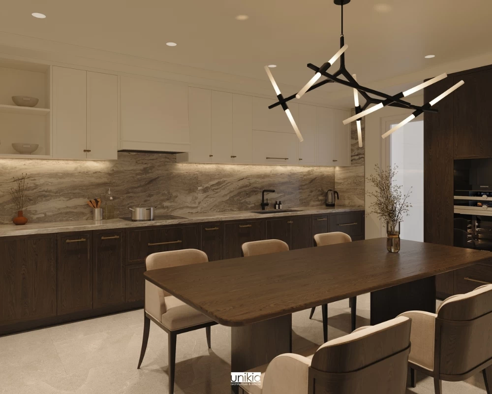 Mẫu thiết kế phòng bếp cho căn hộ chung cư tân cổ điển rộng 160m2