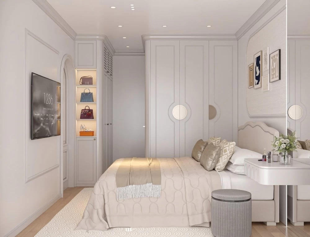Mẫu thiết kế phòng ngủ 1 cho căn hộ chung cư tân cổ điển rộng 188m2