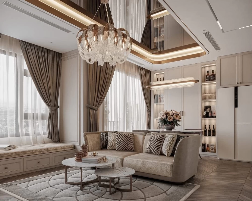 Đèn chùm pha lê là món đồ trang trí quen thuộc trong các căn hộ chung cư tân cổ điển