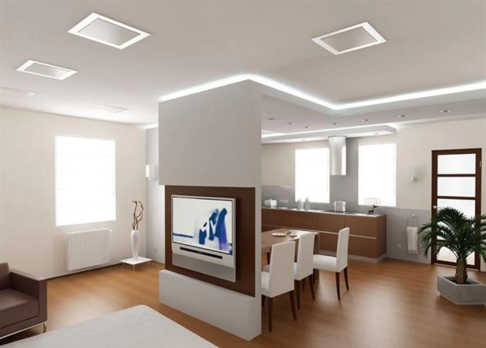 Vách ngăn phòng khách và bếp làm bằng thạch cao