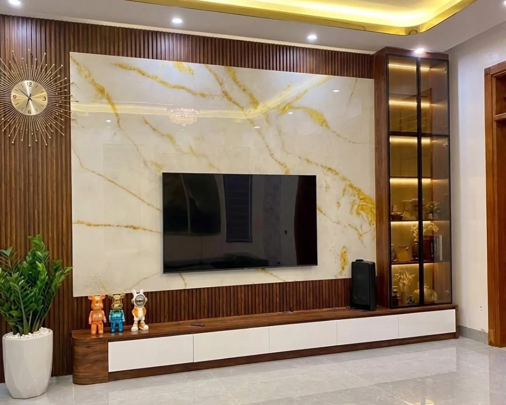 Vách tivi phòng khách là tấm phông nền trang trí đặt phía sau tivi