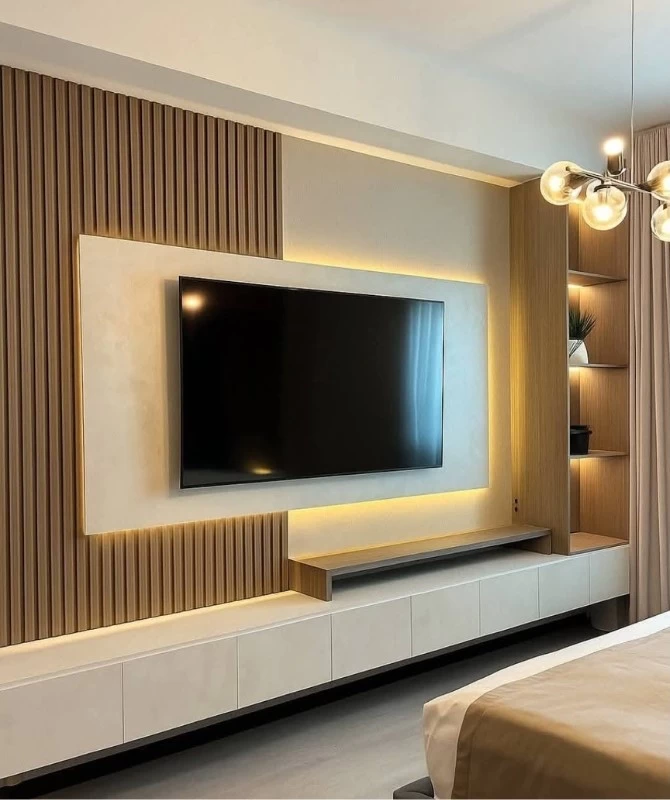 Mẫu vách tivi lắp đèn LED tạo cảm giác sang trọng