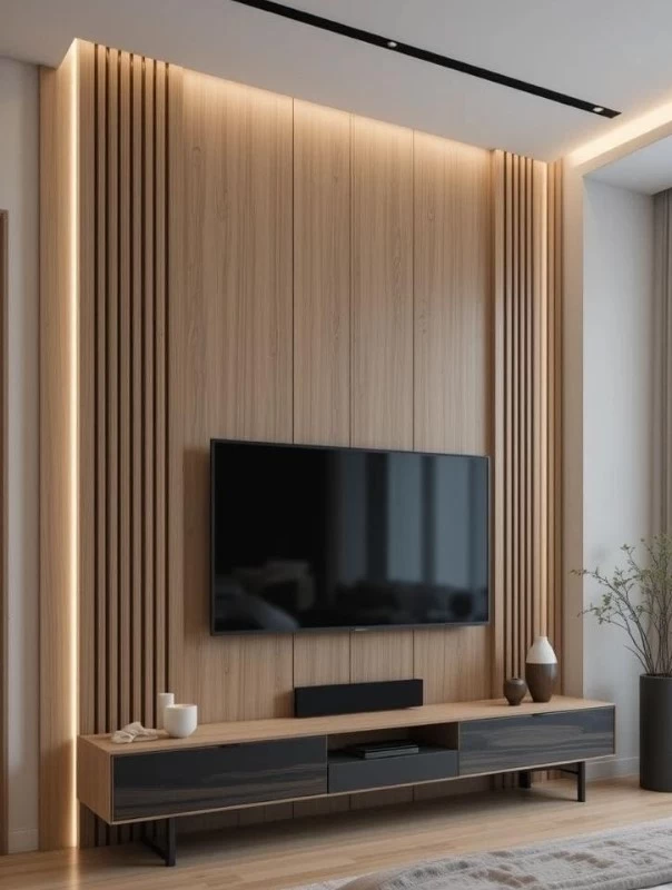 Vách tivi bằng gỗ công nghiệp