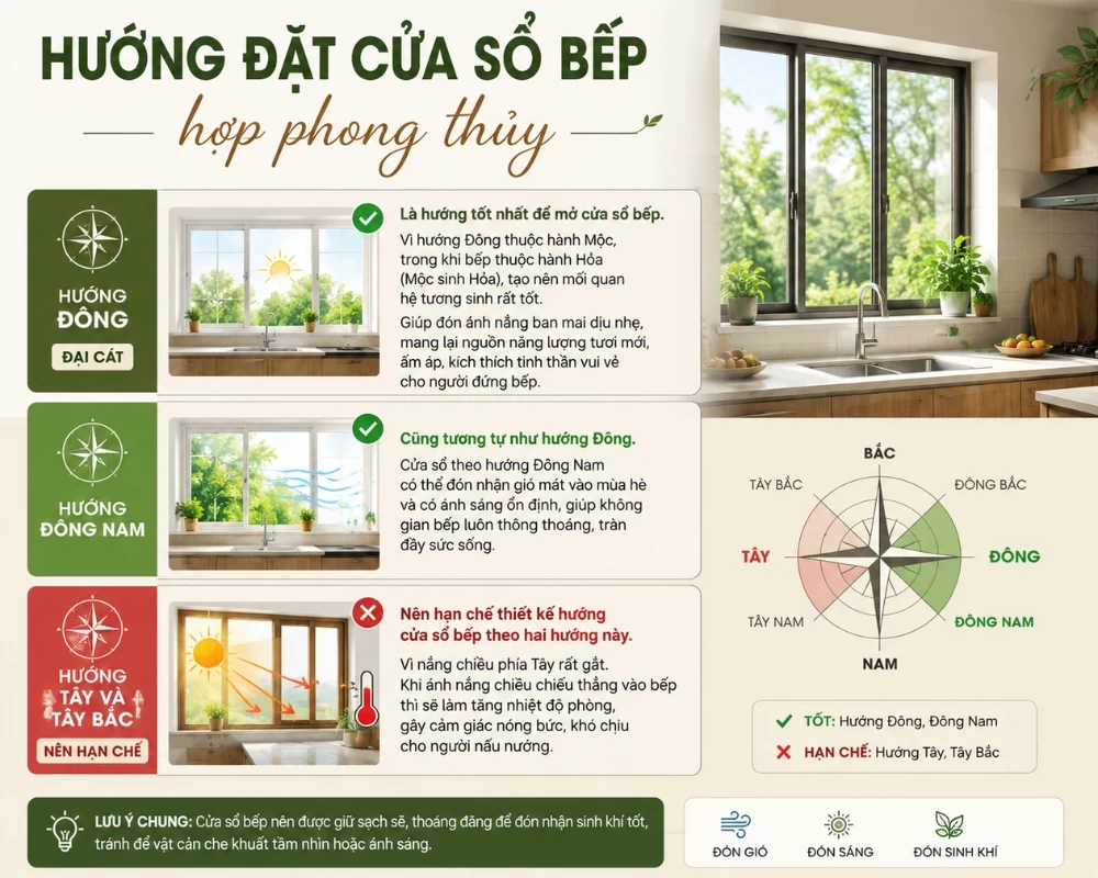 Hướng đặt cửa sổ bếp hợp phong thủy