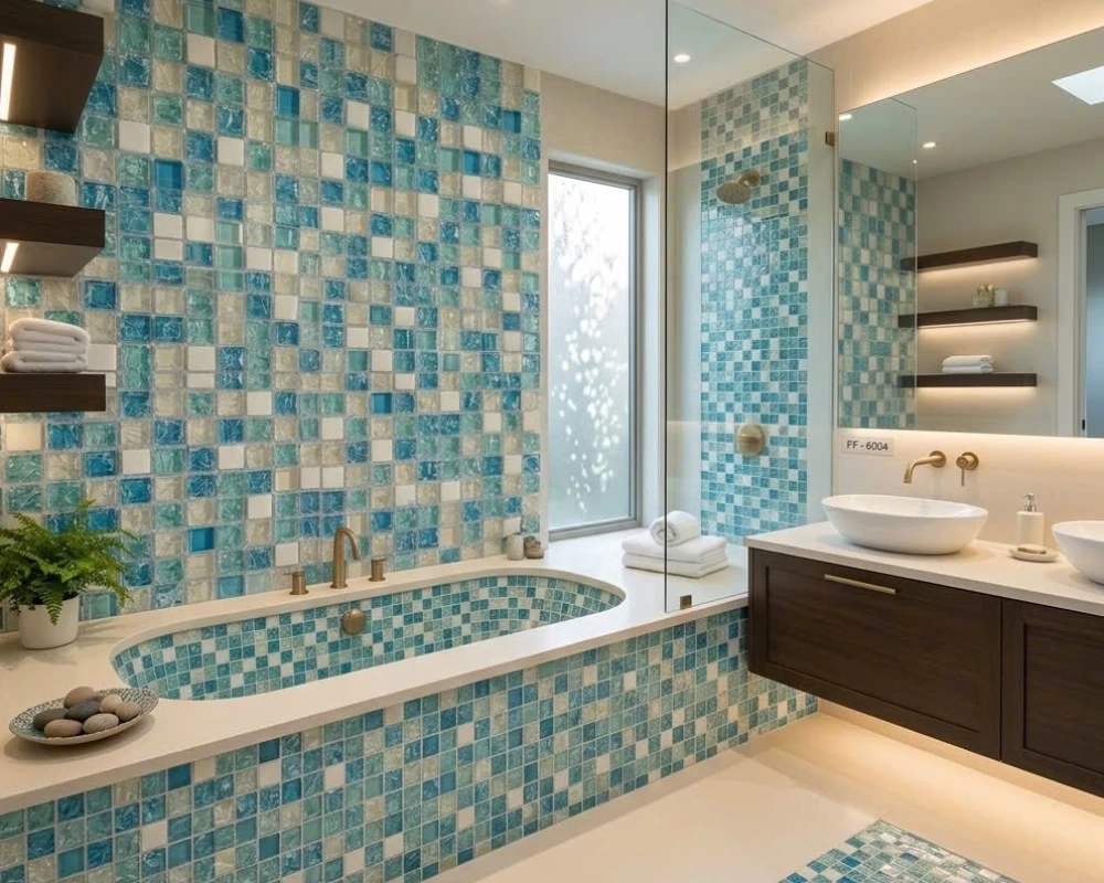 Gạch mosaic được dùng để ốp khu vực bồn tắm