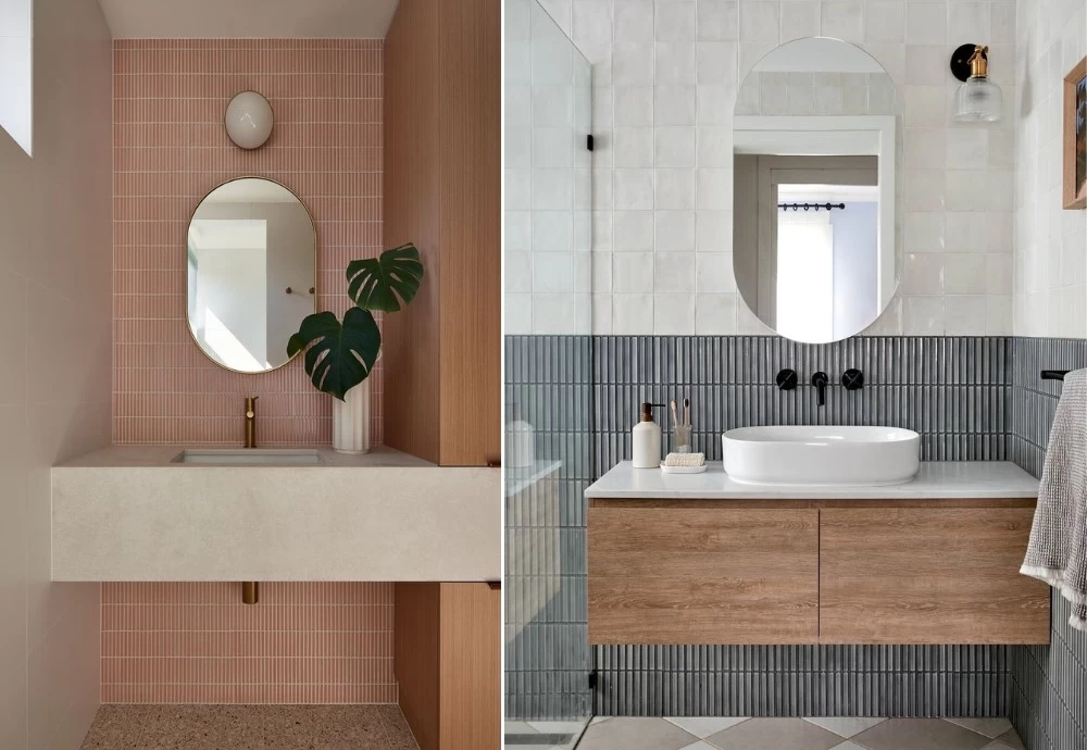 Mảng tường khu vực lavabo được ốp gạch khảm mosaic