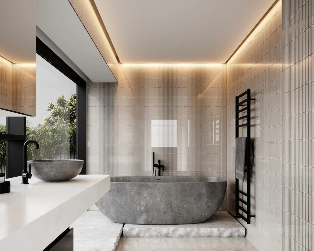 Phòng tắm sang trọng sử dụng gạch mosaic để ốp tường