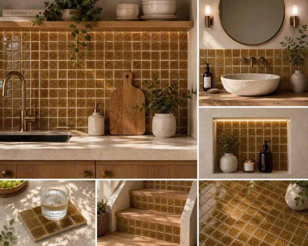 Mẫu gạch mosaic gốm sứ trang trí men rạn cao cấp