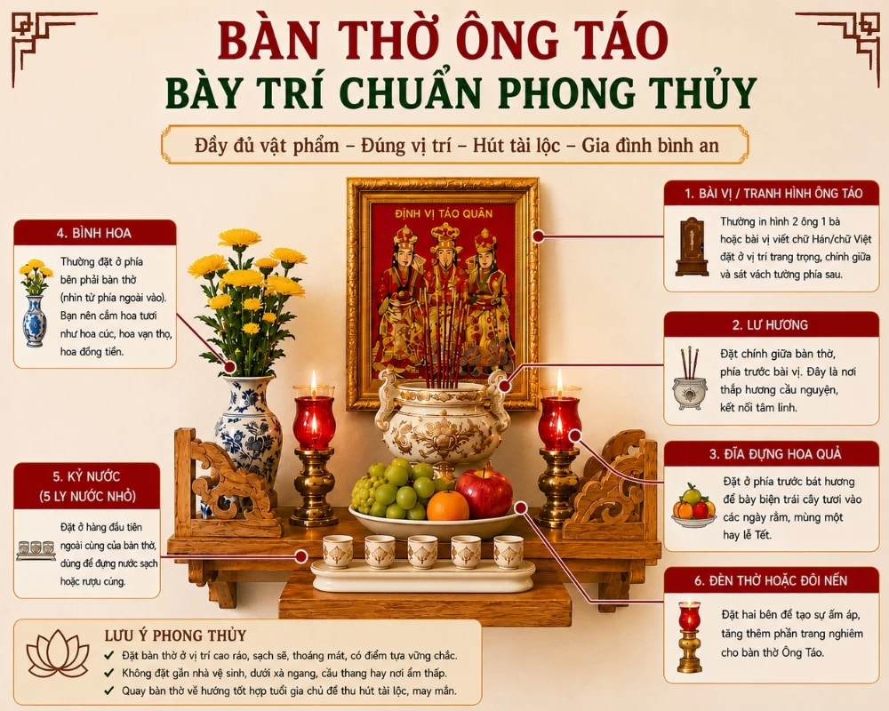 Cách bài trí bàn thờ ông Táo