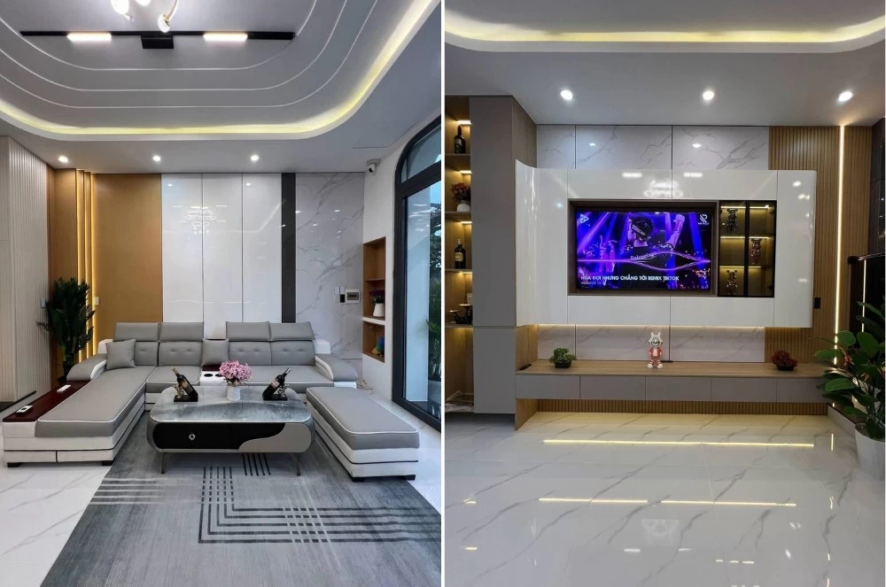 Mẫu phòng khách nhà phố 3 tầng hiện đại, tiện nghi