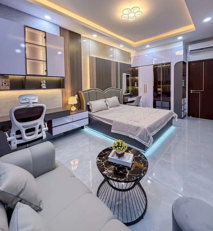 Không gian phòng ngủ hiện đại cho nhà phố 3 tầng diện tích 5x12,5m