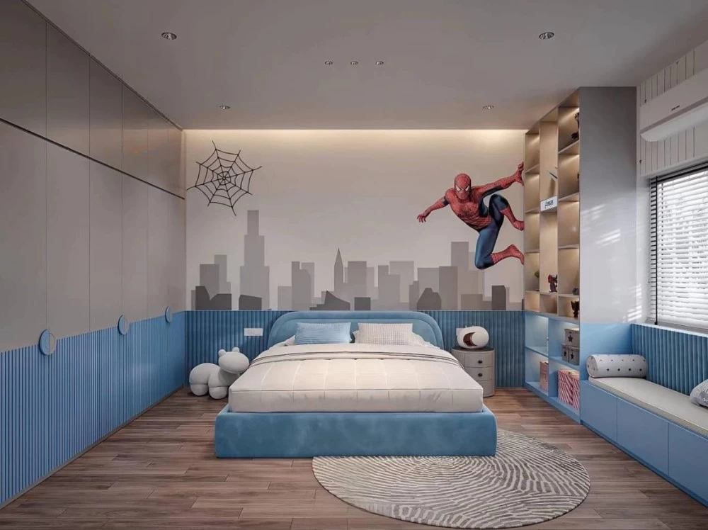 Mẫu phòng ngủ bé trai theo chủ đề siêu anh hùng Spiderman