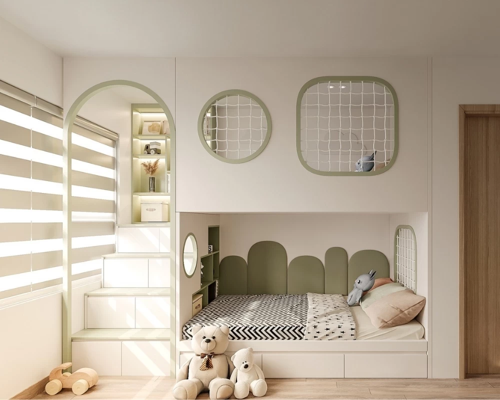 Giường tầng được decor xinh xắn