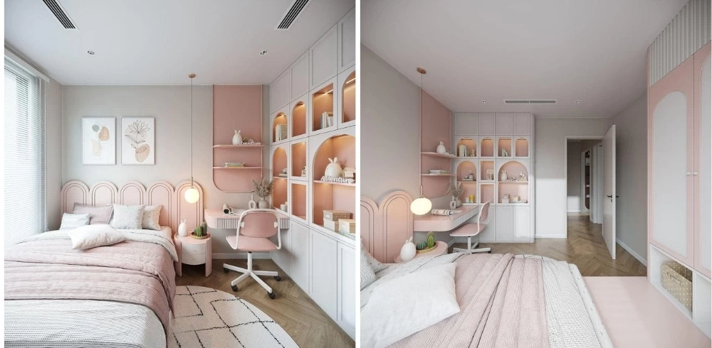 Mẫu phòng ngủ tone màu pastel siêu xinh cho bé gái 15 tuổi
