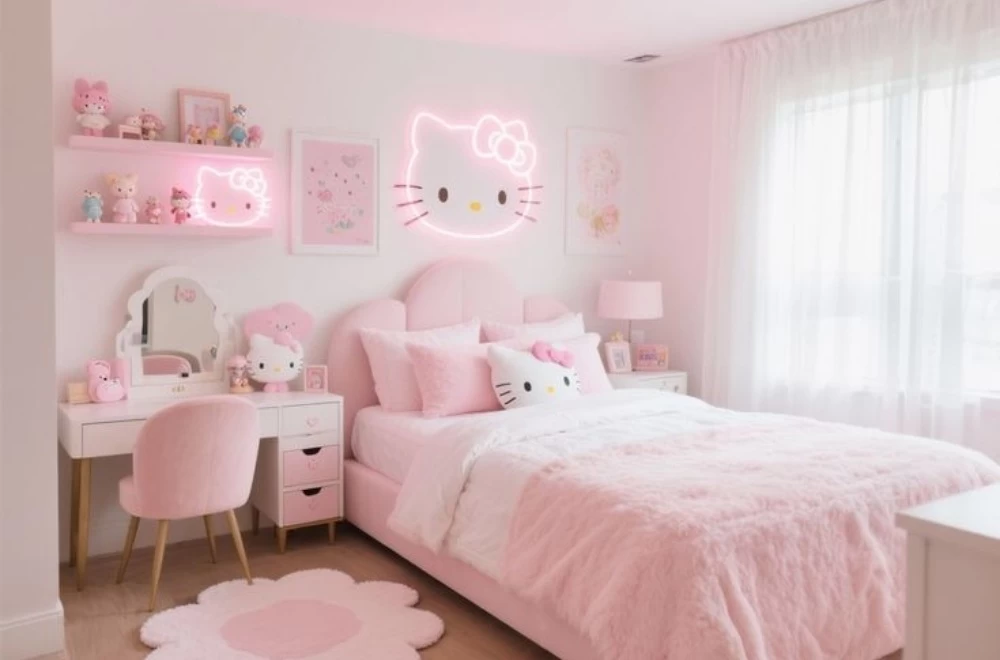 Mẫu phòng ngủ cho các bé gái ưa thích nhân vật Hello Kitty