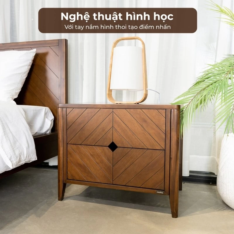 Mẫu tủ đầu giường có tay nắm hình thoi độc đáo