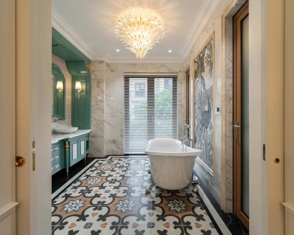 Phòng tắm Indochine được thiết kế mang tính nghệ thuật cao