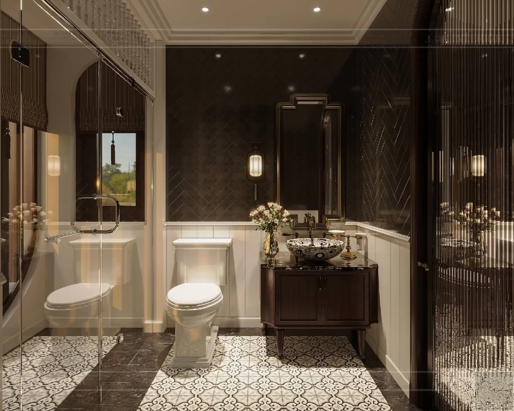Mẫu thiết kế phòng tắm phong cách Indochine sang trọng