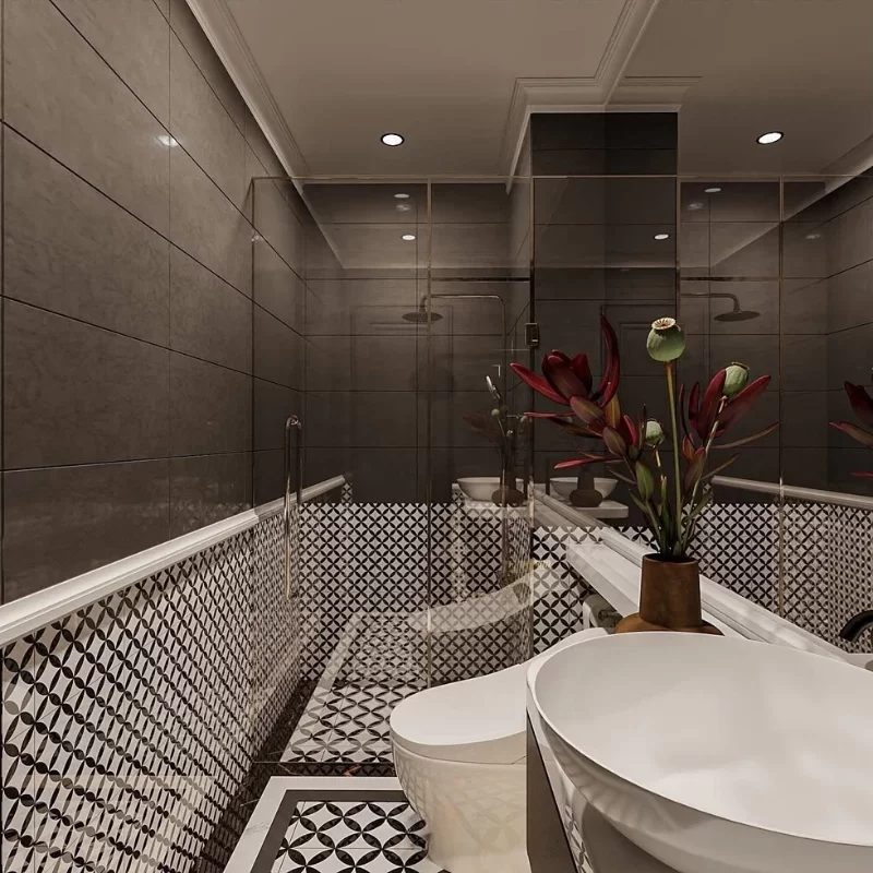 Mẫu thiết kế phòng tắm mang phong cách Indochine hiện đại, tinh tế