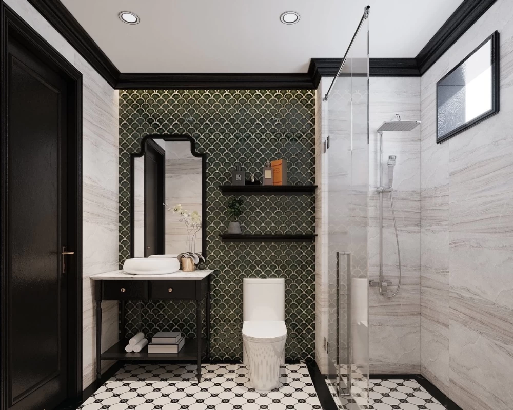 Mẫu thiết kế phòng tắm Indochine đẹp thanh lịch