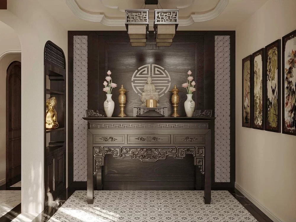 Mẫu phòng thờ Indochine trang trọng, ấn tượng