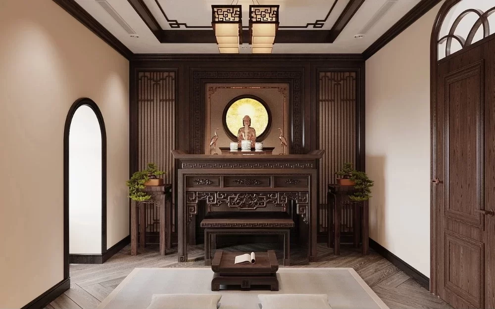 Mẫu phòng thờ cúng trang nghiêm theo phong cách Indochine