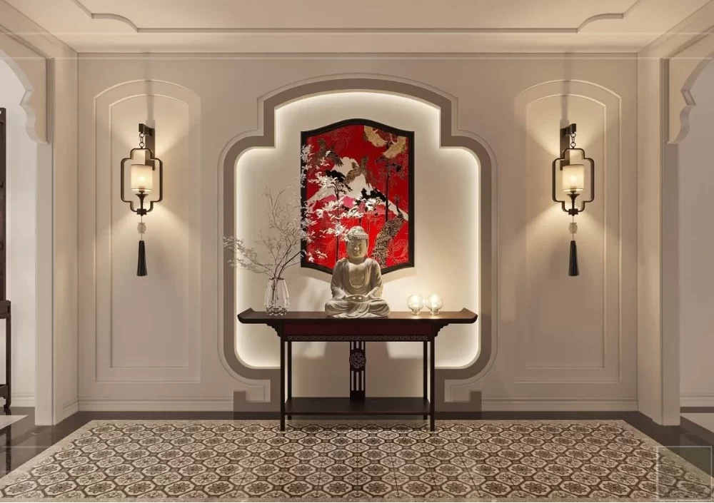 Phòng thờ Indochine sử dụng gam màu trắng ngà làm chủ đạo