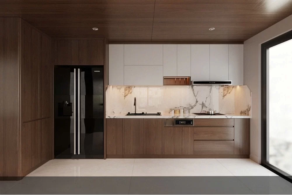 Mẫu thiết kế nội thất phòng bếp chung cư theo phong cách tối giản Minimalism