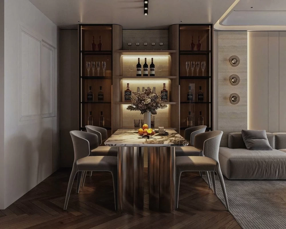 Mẫu thiết kế nội thất khu vực bàn ăn cho căn hộ chung cư diện tích 70m²
