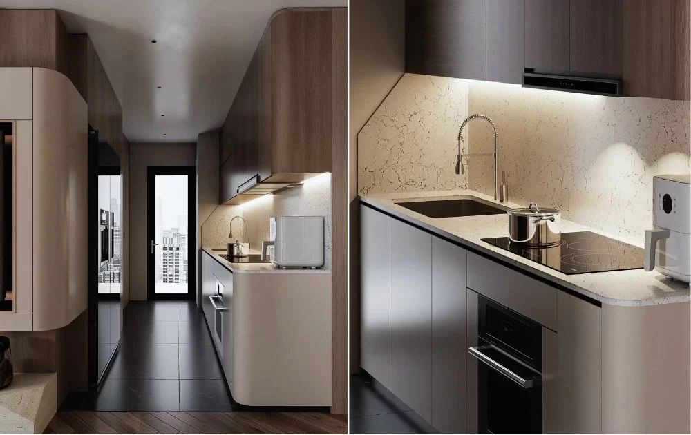 Mẫu thiết kế nội thất quầy bếp cho căn hộ chung cư diện tích 70m²