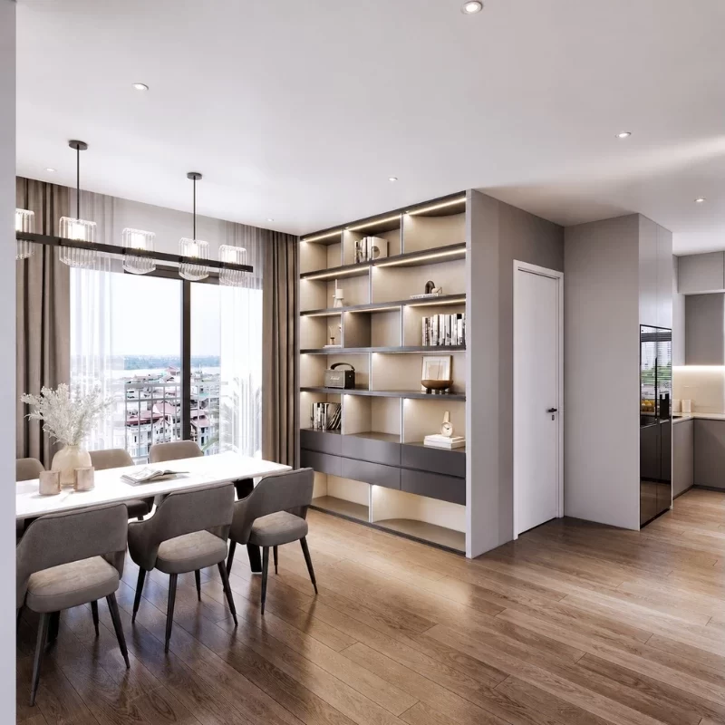 Mẫu thiết kế khu vực bàn ăn cho căn hộ chung cư diện tích 90m²