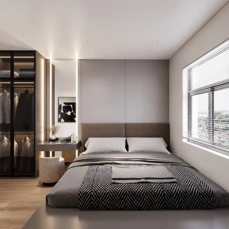 Mẫu thiết kế nội thất phòng ngủ cho căn hộ chung cư diện tích 90m²