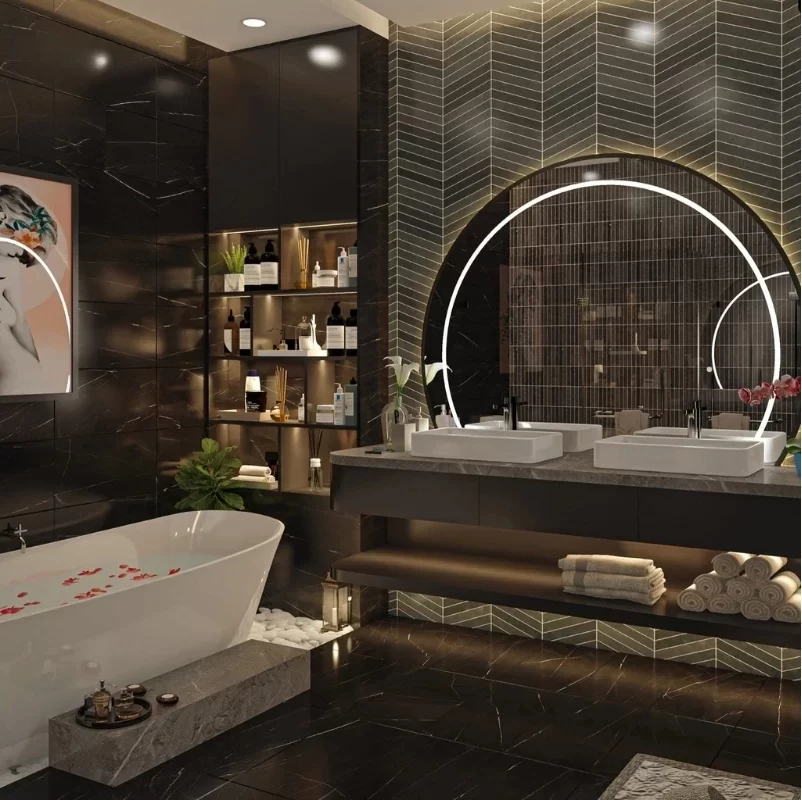 Không gian phòng tắm nhà phố tân cổ điển được thiết kế sang trọng, hiện đại