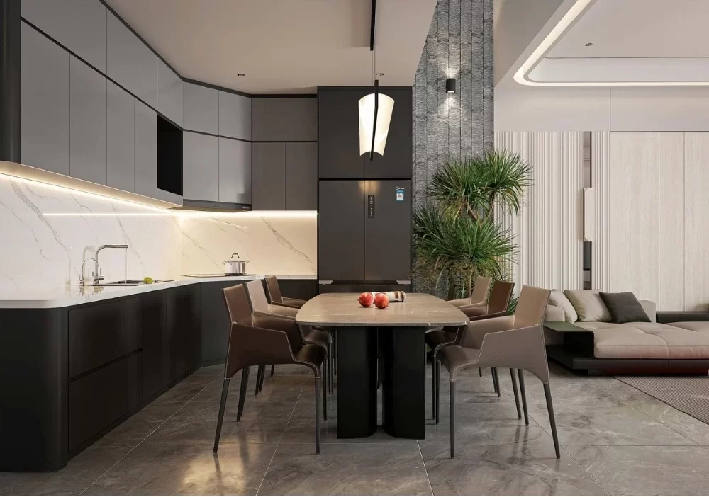 Mẫu thiết kế nội thất phòng bếp và phòng ăn của nhà phố 2 tầng